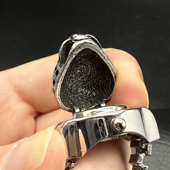 Strada Ring Watch Leopard Cheetah Head Red Crystal Eyes Stretch Band Size 5.5-7 - Picture 5 of 9